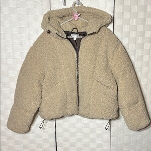 Topshop Faux Teddy Sherpa Hooded Jacket Coat Size 8 40